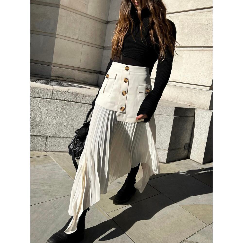 Commense Patchwork Asymmetrical Pleated Buttoned … - image 1